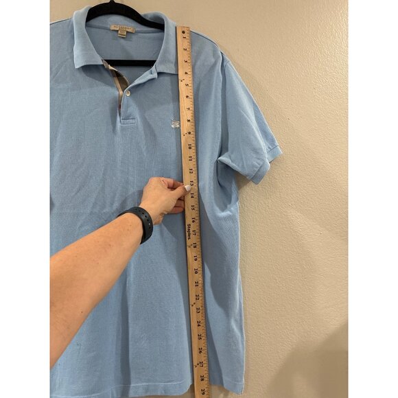 Burberry Hartford Slim Fit Polo Shirt Light Blue Check Placket Men’s Size Medium - Picture 6 of 9